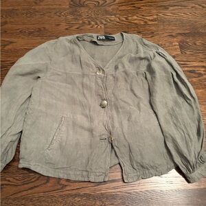 Zara Olive Green Button-Up Jacket